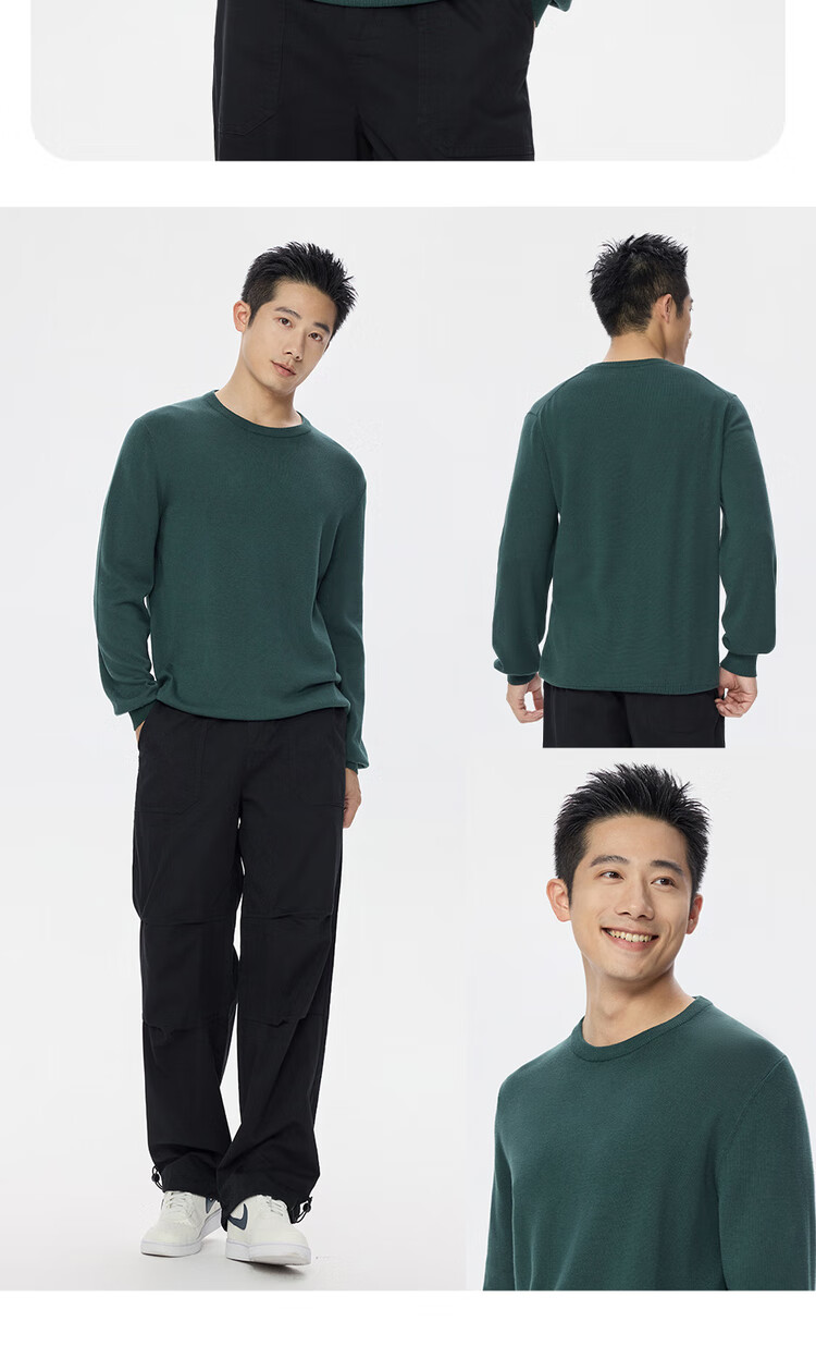 Giordano Men's Autumn Winter New Combed Cotton Solid Color Crew Neck Pullover Knitwear 18055610 15
