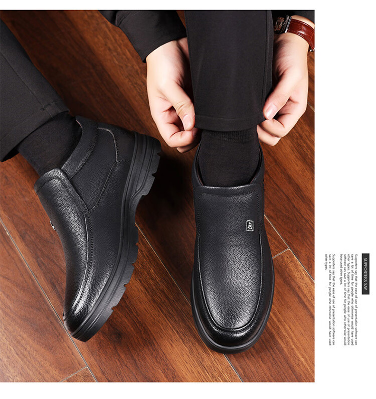Hengyuanxiang Men's Martin Boots Slip-On Autumn Winter Snow Boots First Layer Cowhide New Cotton Shoes J667 Black 39 5