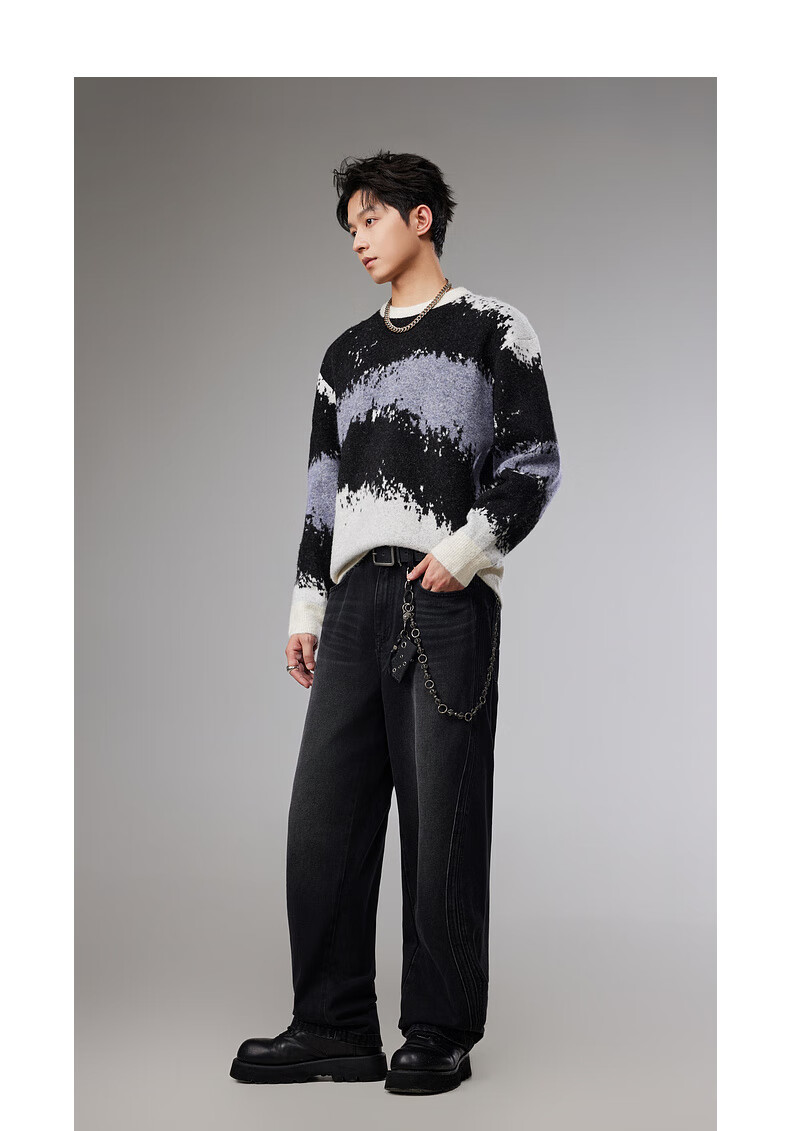 CABBEEN Men's Wool-Blend Colorblock Jacquard Patchwork Casual Wearable Long Sleeve Sweater 2025 Winter 12