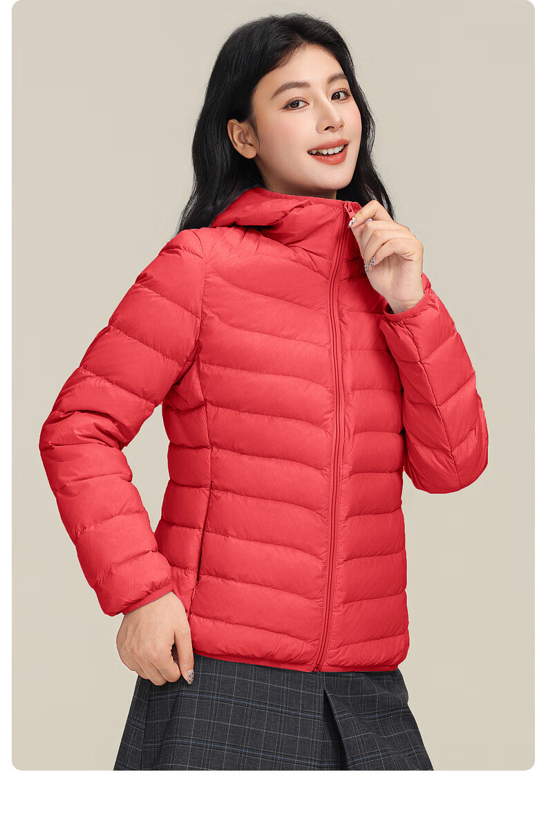 YAYA Lightweight Women's Down Jacket Warm Fashion Slim Short Duck Down Autumn Winter Hooded Lightweight Coat 17