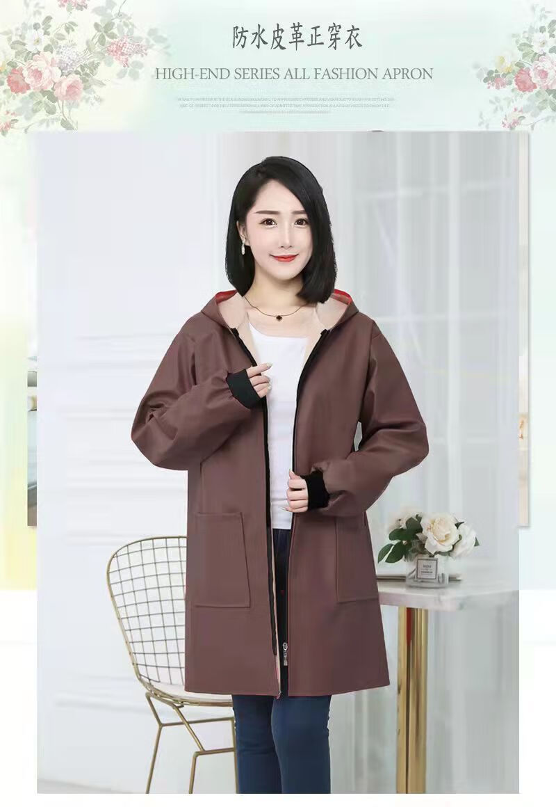 防水皮革罩衣加绒加厚防油pu皮成人男女通用围裙长袖工作服保暖雨衣 5