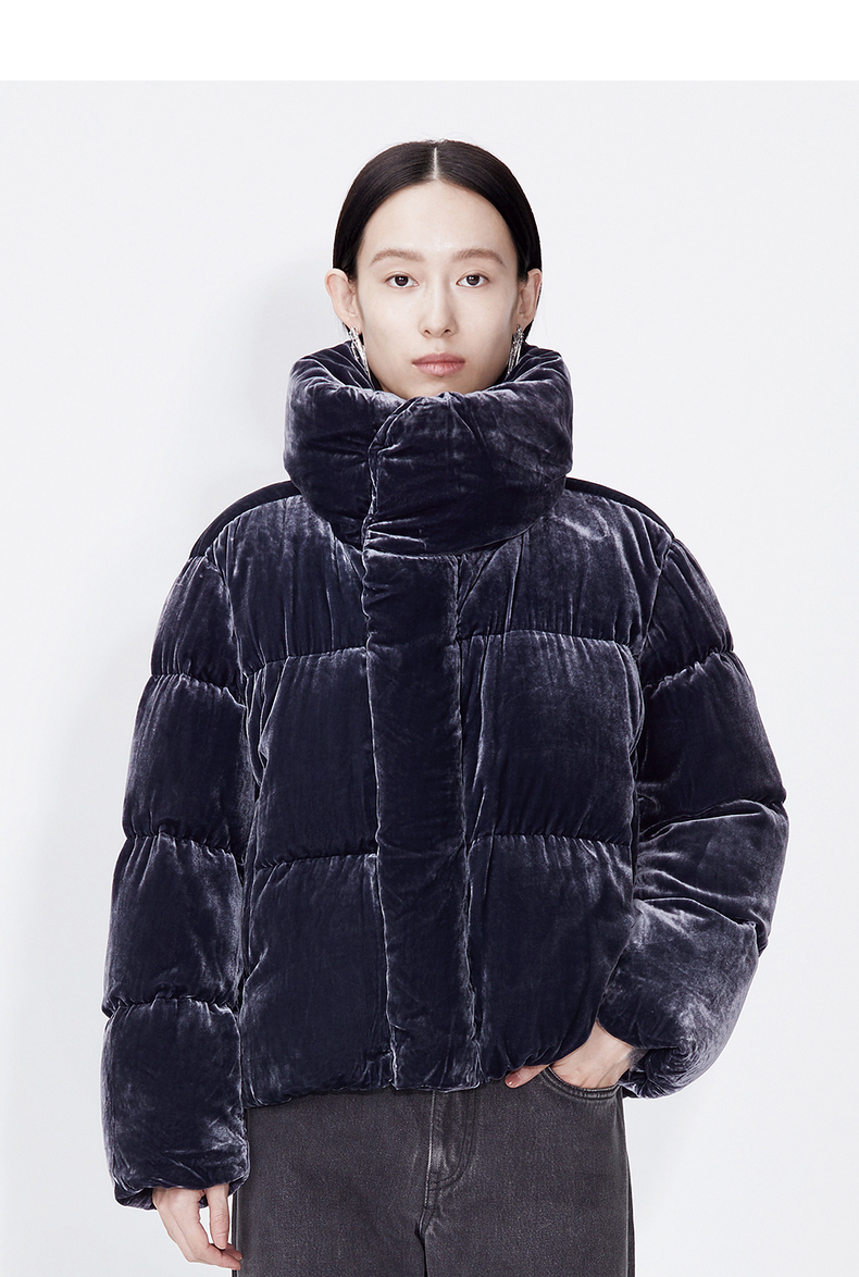 jnby/江南布衣20秋丝绒面包服高领羽绒服5k9710440 414/蓝藏青 xs