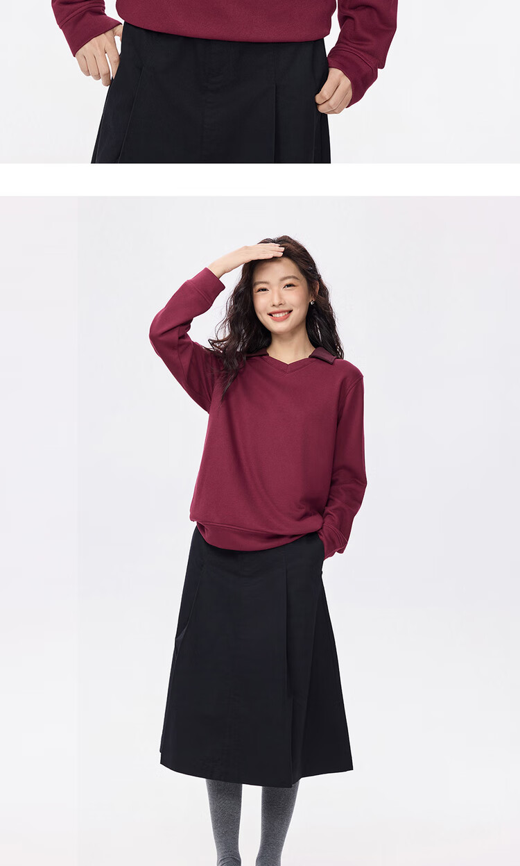 Giordano Women's Autumn Winter New Mist Color Fashion Contrast V-Neck Pullover Sweatshirt 05325807 14
