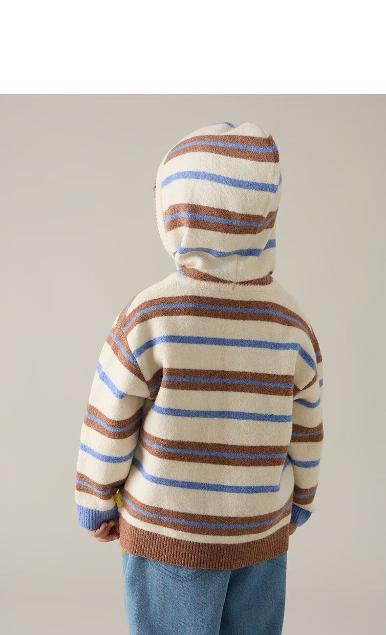 Papapapa Autumn Winter New Children's Sweater Boys and Girls Stylish Striped Hooded Loose Knit Pullover Pink Size 90 7
