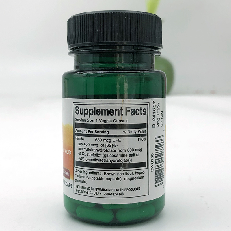美国原装folate叶酸5-甲基四氢叶酸活性叶酸400mcg30粒swanson
