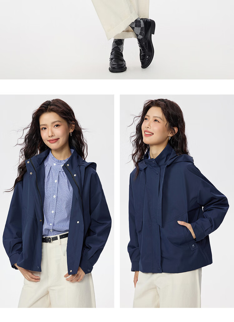 Giordano Women's American Style Windbreaker Jacket Autumn New Windproof Drawstring Hooded Loose Trench Coat 05375684 17