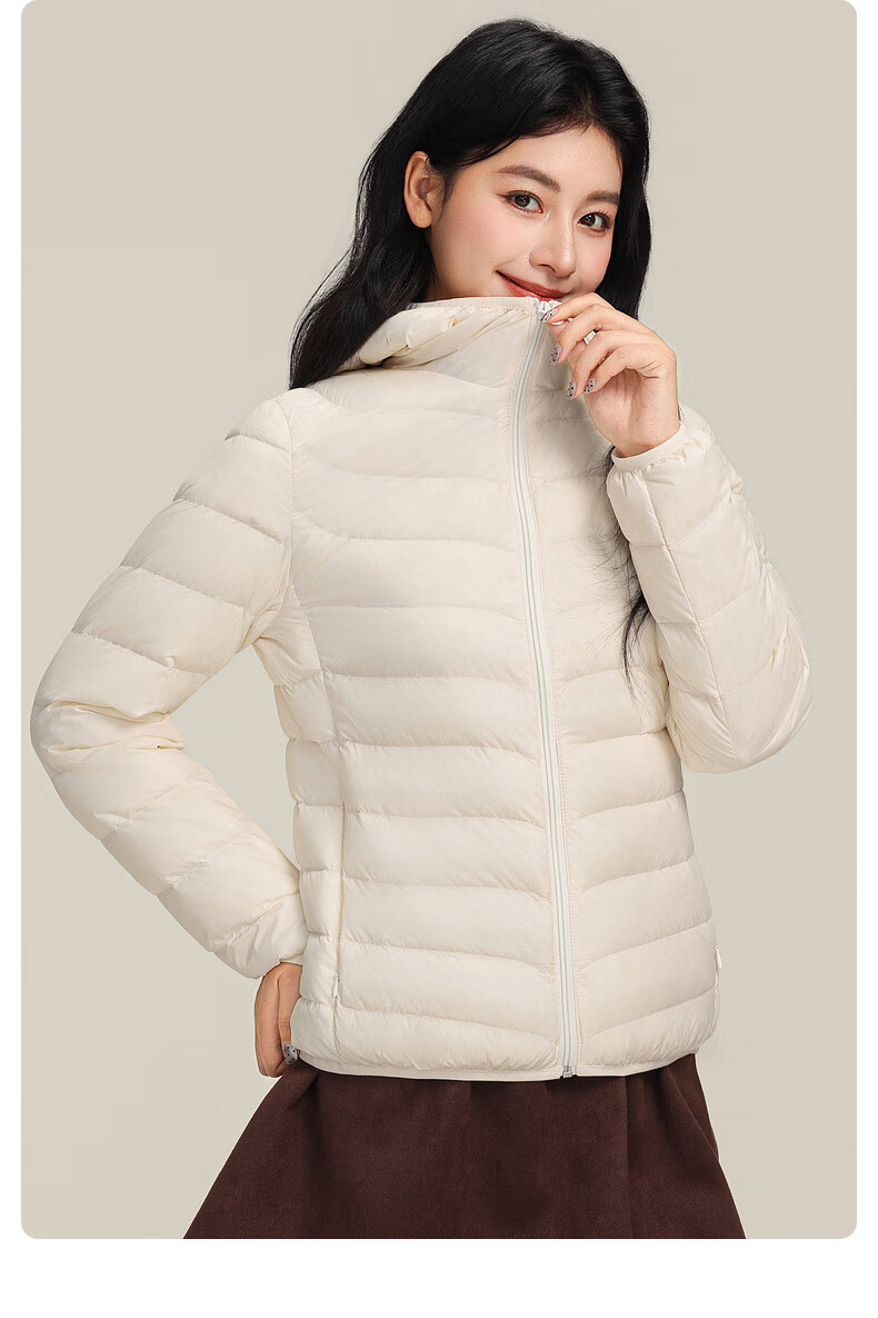 YAYA Lightweight Women's Down Jacket Warm Fashion Slim Short Duck Down Autumn Winter Hooded Lightweight Coat 32