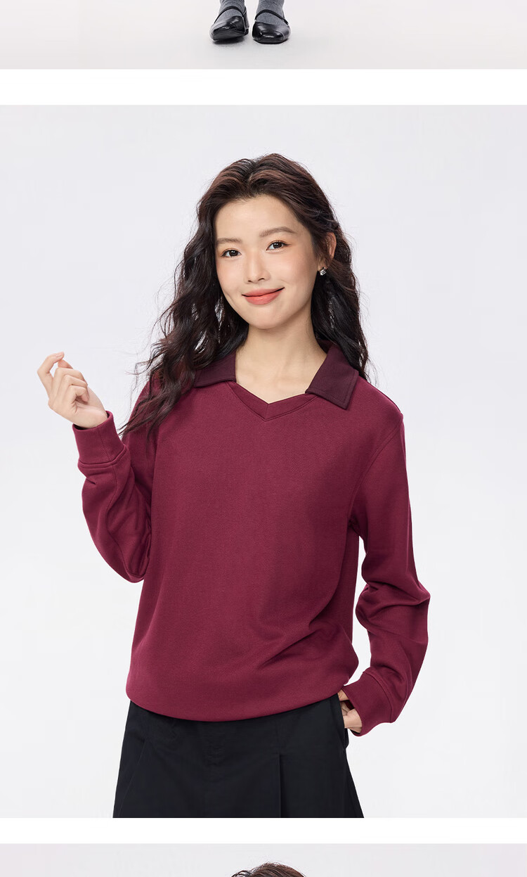 Giordano Women's Autumn Winter New Mist Color Fashion Contrast V-Neck Pullover Sweatshirt 05325807 15