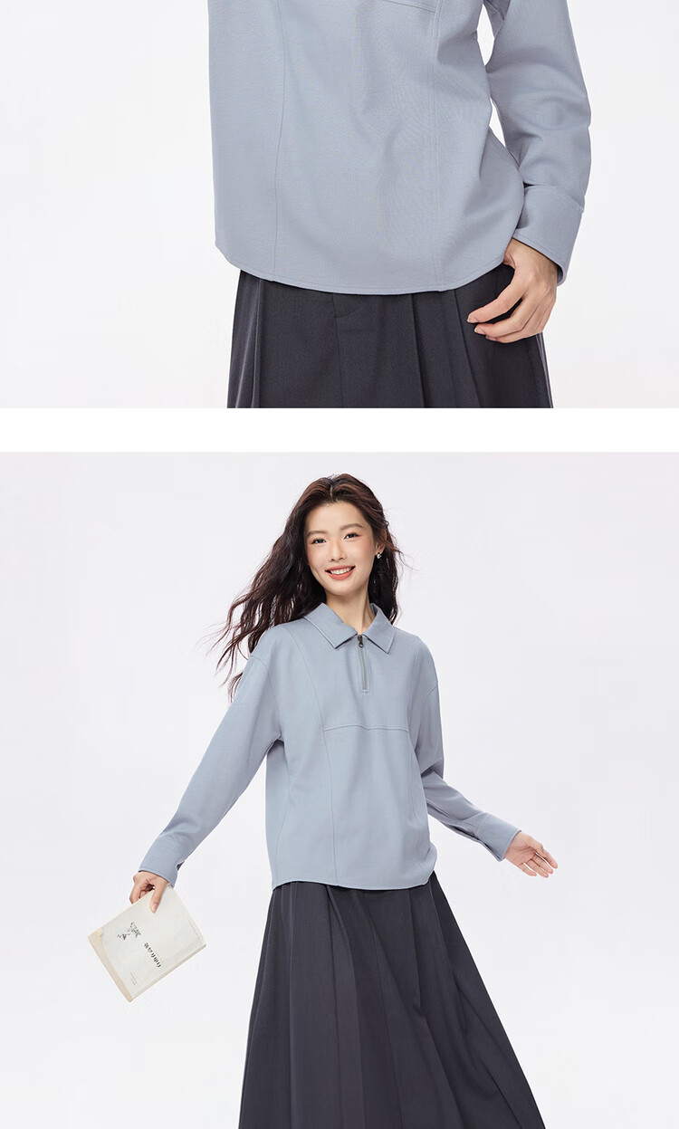 Giordano Women's Autumn Winter New Double-Sided Pullover Solid Color Half-Zip Collar Sweatshirt 13325762 12