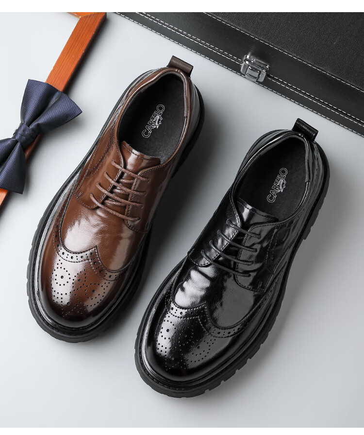 CARTELO British Men's Brogue Leather Shoes, Thick-Soled Heightening Business Casual Leather Shoes, Breathable Cowhide Shoes for Men, 9961 Black, Size 41 7