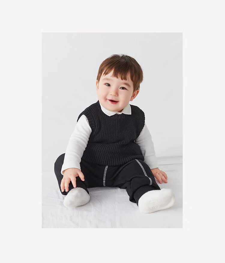 ENHENN Baby Knitted Vest Autumn New Pure Cotton Sleeveless Stylish Waistcoat Black Size 73 3