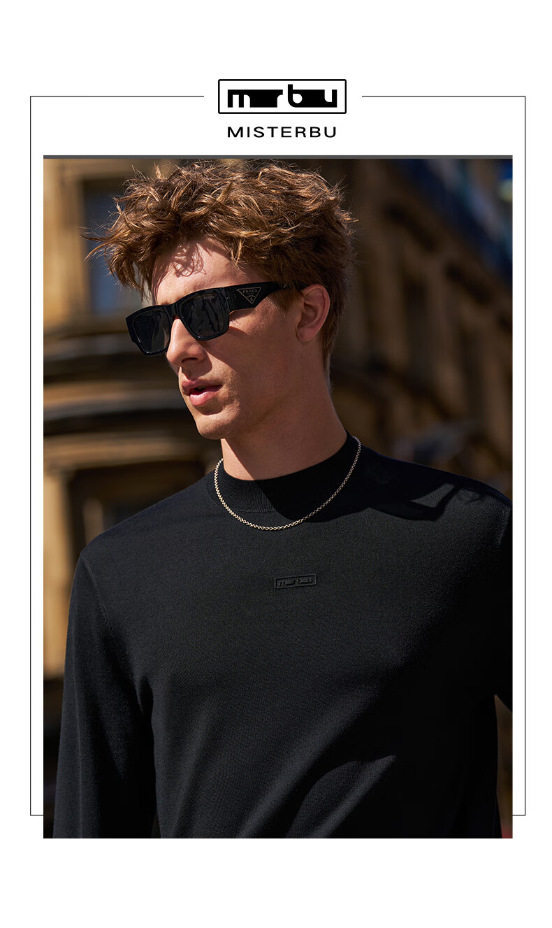Mr.Bu Fashion Machine-Washable Wool Sweater Men Autumn Winter Simple Solid Color Knitwear Piano Black M (170) 9