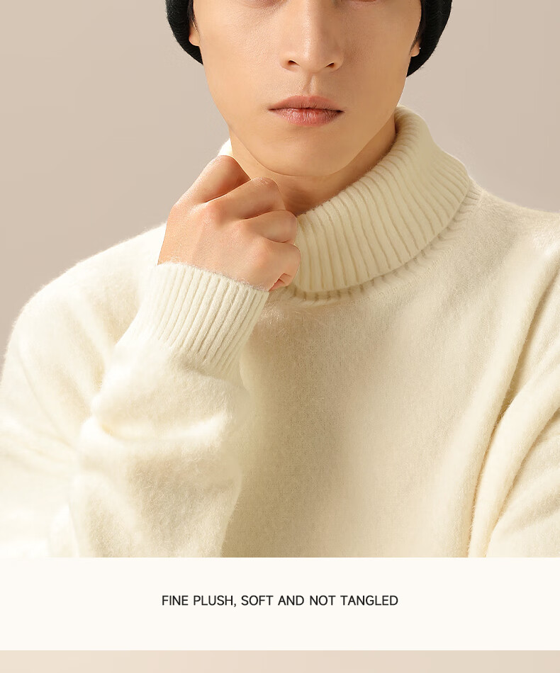 MINISO Men's Winter Turtleneck Sweater Soft Skin-Friendly Cashmere Blend Knitwear Off-White XL 5