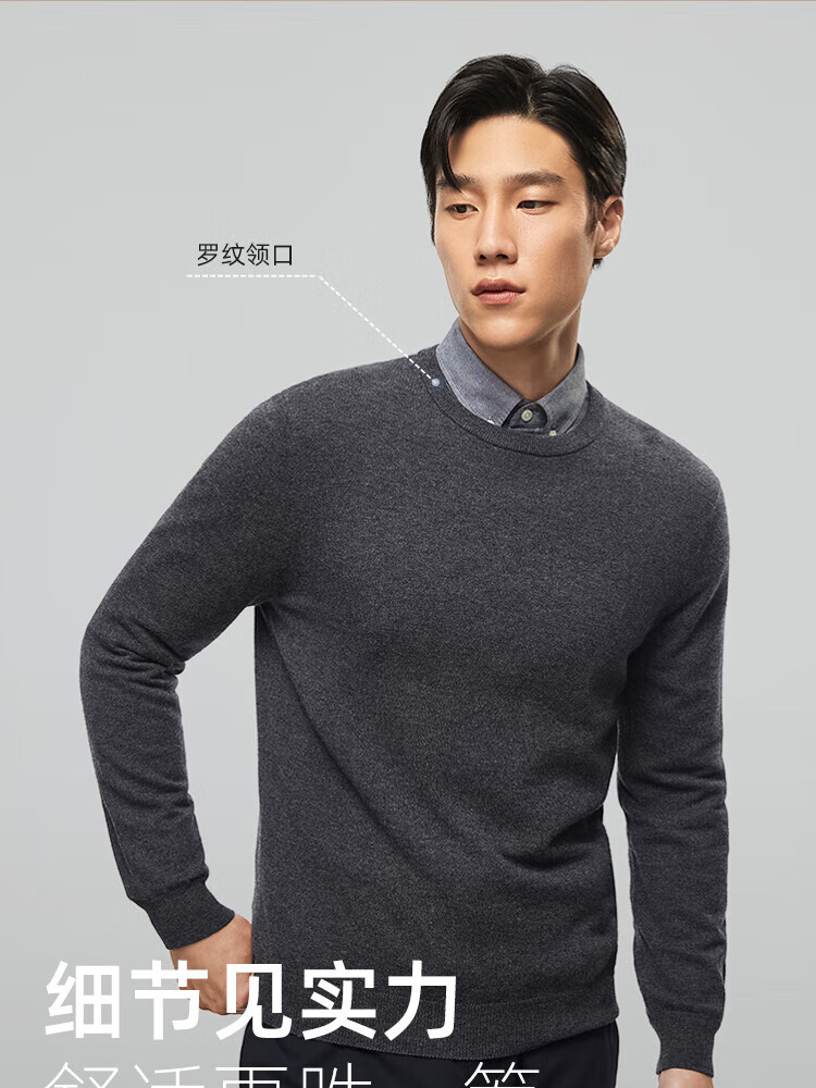 YOUNGOR Men's 100% Wool Autumn Winter Warm Business Crew Neck Wool Sweater 639994 2
