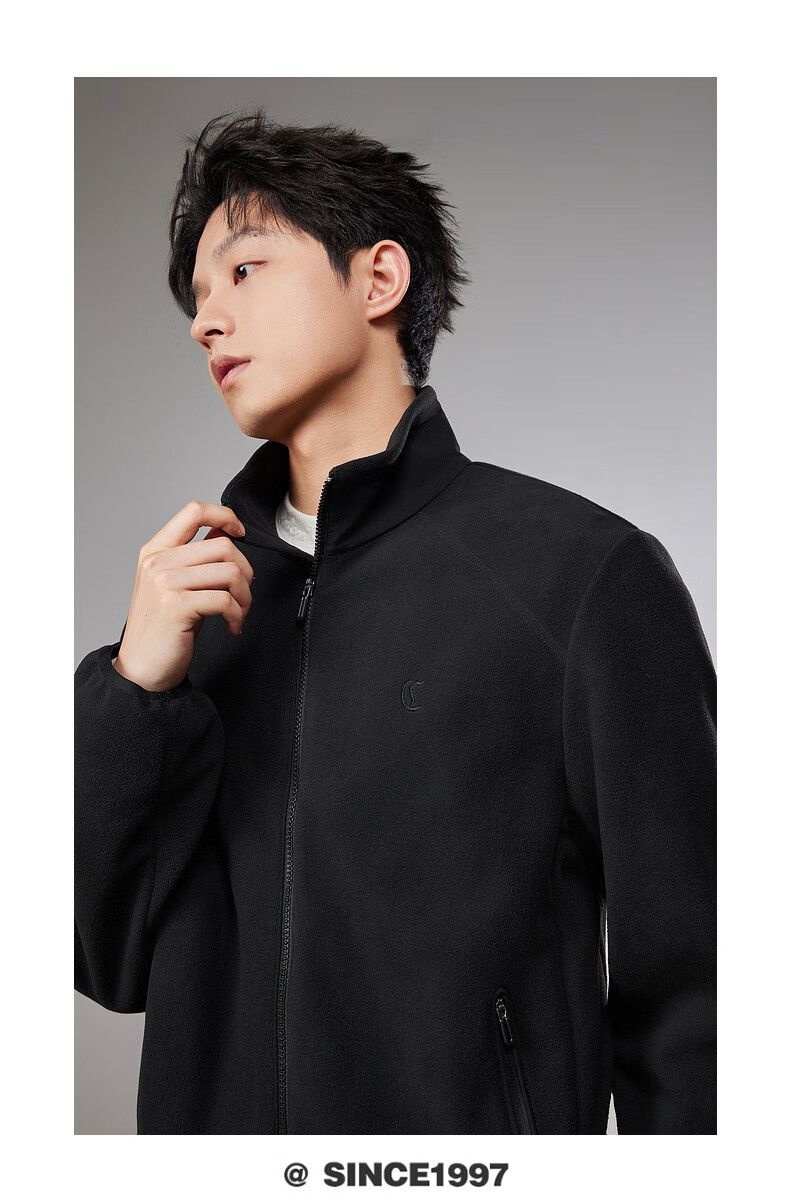 CABBEEN Sample Fleece Casual Men's Logo Tone-on-Tone Embroidery Design 2025 Winter Fleece Stand Collar Jacket 3