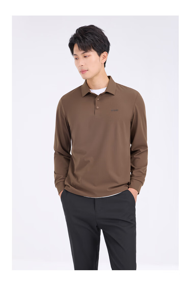 Laxton Men's Long Sleeve T-Shirt Autumn Zero Pressure High Elastic Seamless Skin-Friendly Soft Long Sleeve Polo Shirt Medium Coffee 2