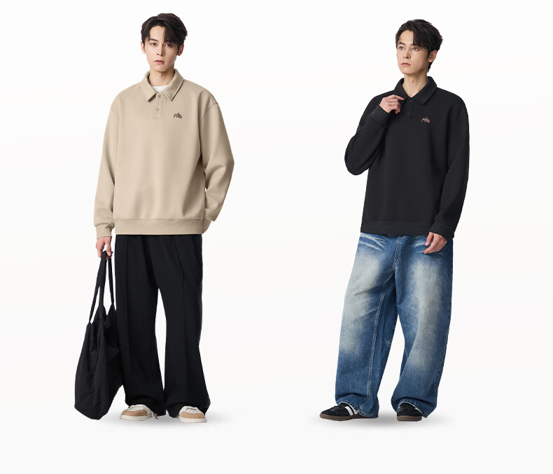 Mark Fairwhale American Heavyweight Fleece-Lined Polo Collar Casual Long Sleeve Sweatshirt Men Sand Color XL Fall/Winter 2025 3