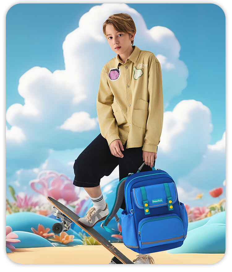 MoonRock PCT Flagship Model Primary School Children's Backpack Large Capacity Bag for Grades 3-6 Poseidon Blue 20