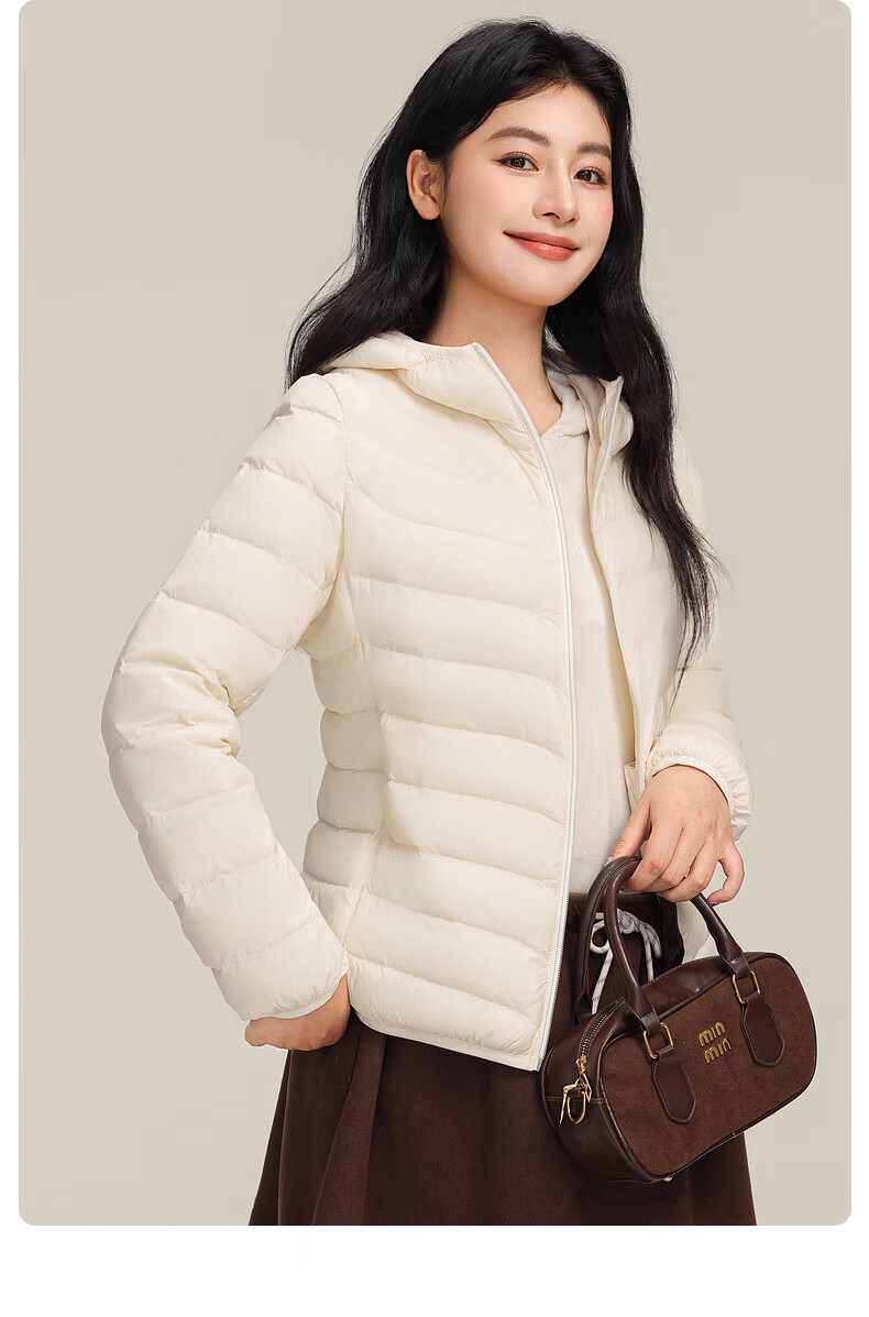 YAYA Lightweight Women's Down Jacket Warm Fashion Slim Short Duck Down Autumn Winter Hooded Lightweight Coat 29