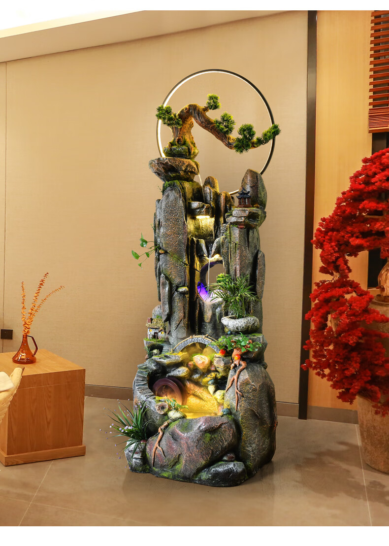 尊儒大型假山流水喷泉落地摆件办公室高山流水景观客厅室内循环水装饰