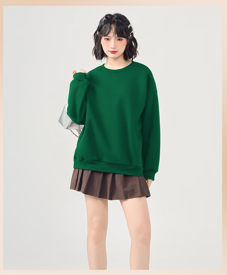 Jeanswest Women's Crew Neck Fleece-Lined Thickened Long Sleeve Sweatshirt 2025 Autumn Winter Casual Literary College Style Jacket 4