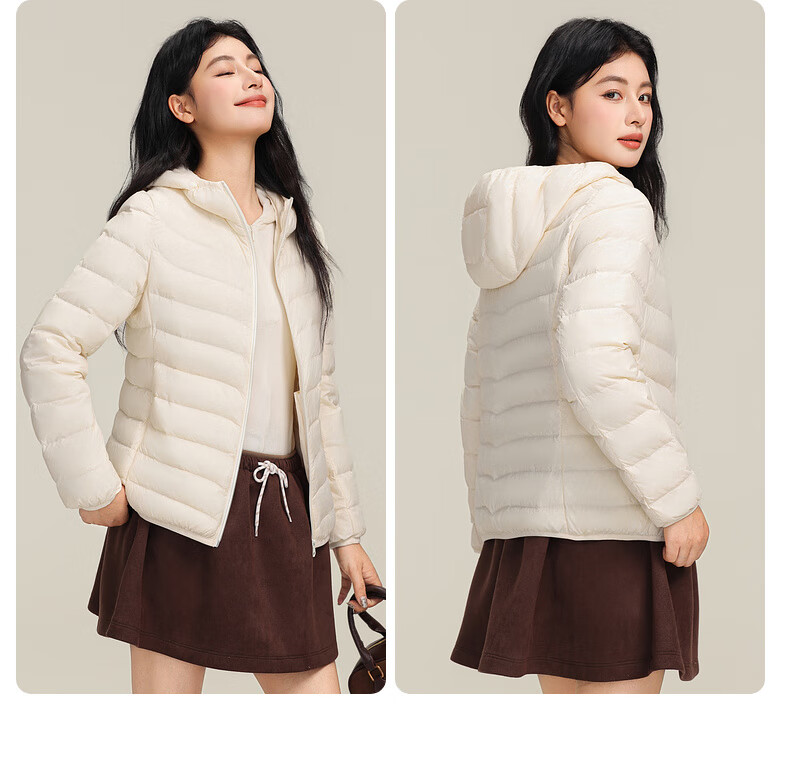 YAYA Lightweight Women's Down Jacket Warm Fashion Slim Short Duck Down Autumn Winter Hooded Lightweight Coat 30