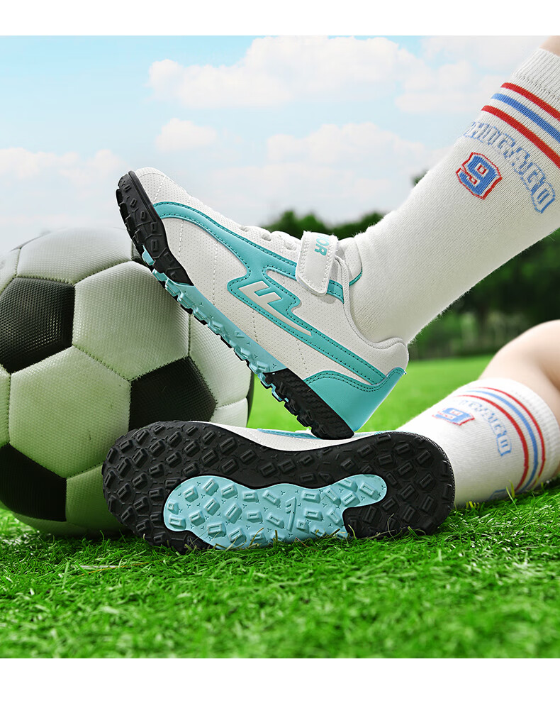 Huili Soccer Shoes with TF Turf Studs, Velcro, And No Laces for Men, Women, And Children, Suitable for School And Grass Fields, Model 595, Navy Blue, Size 31 16