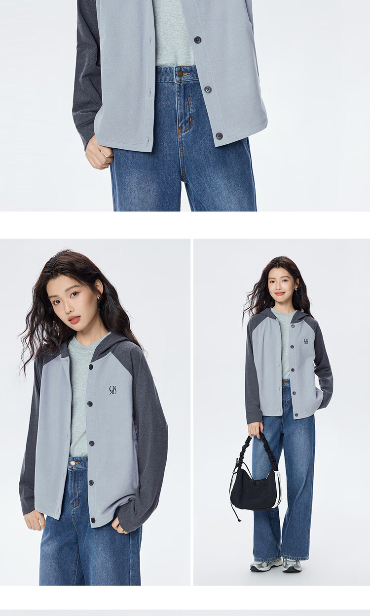 Giordano Women's Anti-Static Embroidered Color-Block Loose Fit Hooded Raglan Zip-Up Sweatshirt 05375880 10