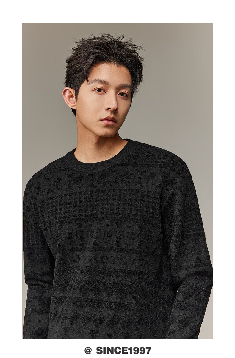 CABBEEN Geometric Totem Jacquard 3D Logo Long Sleeve Modal Soft Knit Men's Sweater Winter 2025 3