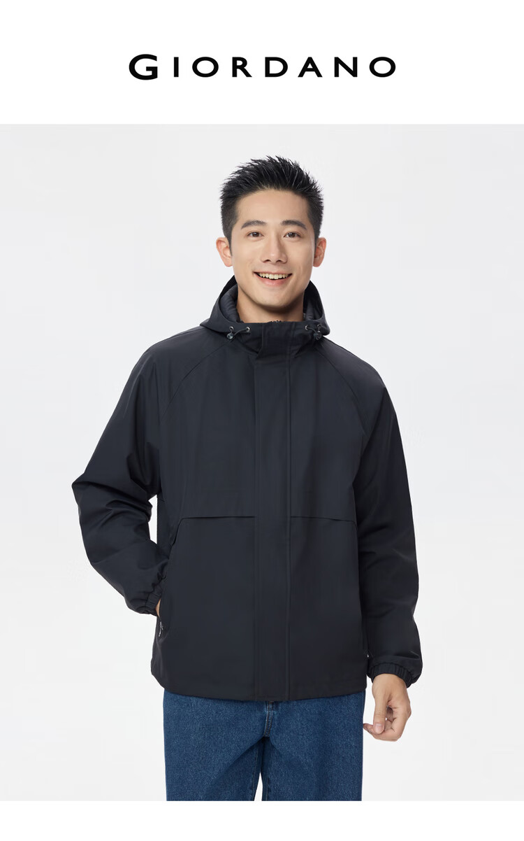 Giordano Men's Windproof Jacket Autumn Winter New Outdoor Water-Repellent Loose Raglan Hooded Coat 01075080 3