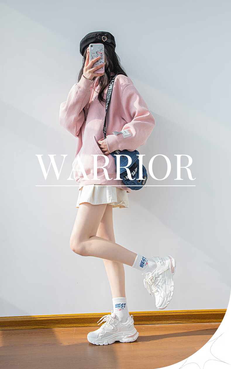 Warrior Official Women's Sports Shoes 2026 Spring New Thick-soled Platform Dad Sneakers Pink 40 3