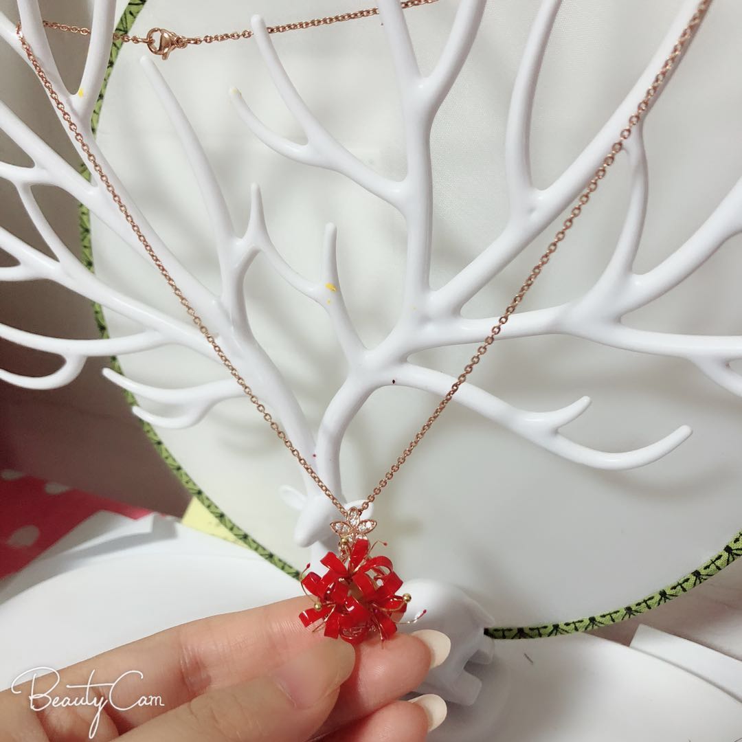 彼岸花项链吊坠 沙华 彼岸花饰品情人节礼物 红色 礼物 红色【图片