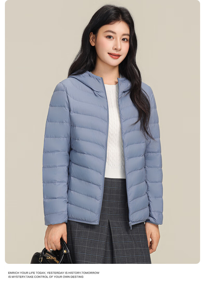 YAYA Lightweight Women's Down Jacket Warm Fashion Slim Short Duck Down Autumn Winter Hooded Lightweight Coat 15