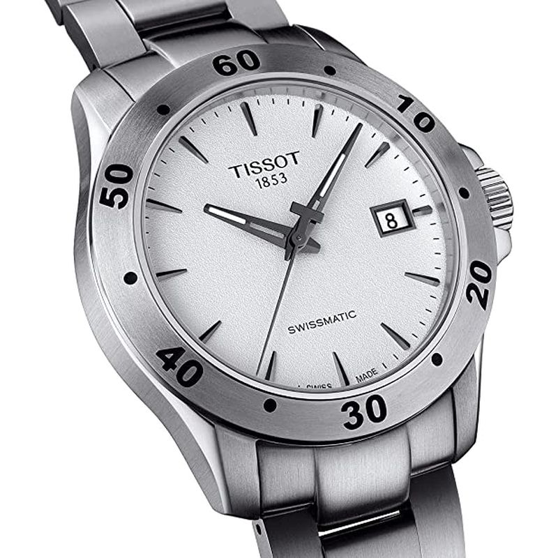 天梭tissot 1853手表 腕表日历自动机械男表100米 半透窗 钢带 v8