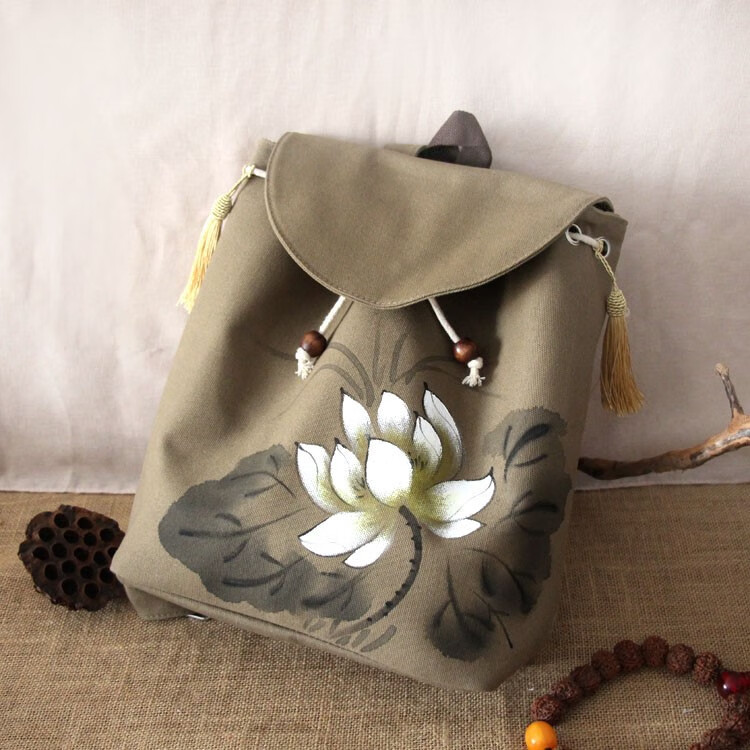 【开学精品】古代书包画的复古双肩包女手绘中国风古风文艺清新帆布古