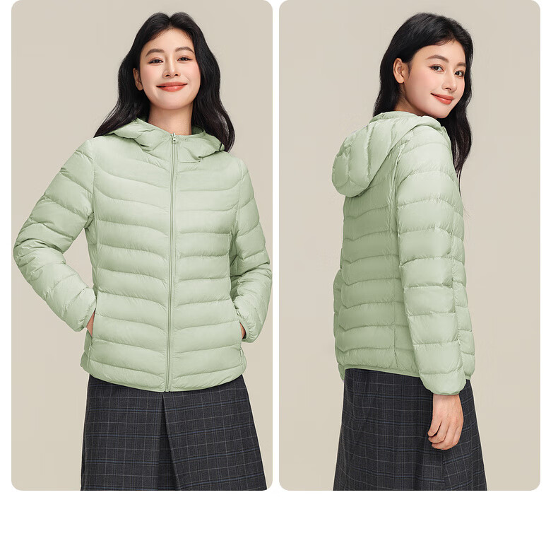 YAYA Lightweight Women's Down Jacket Warm Fashion Slim Short Duck Down Autumn Winter Hooded Lightweight Coat 38