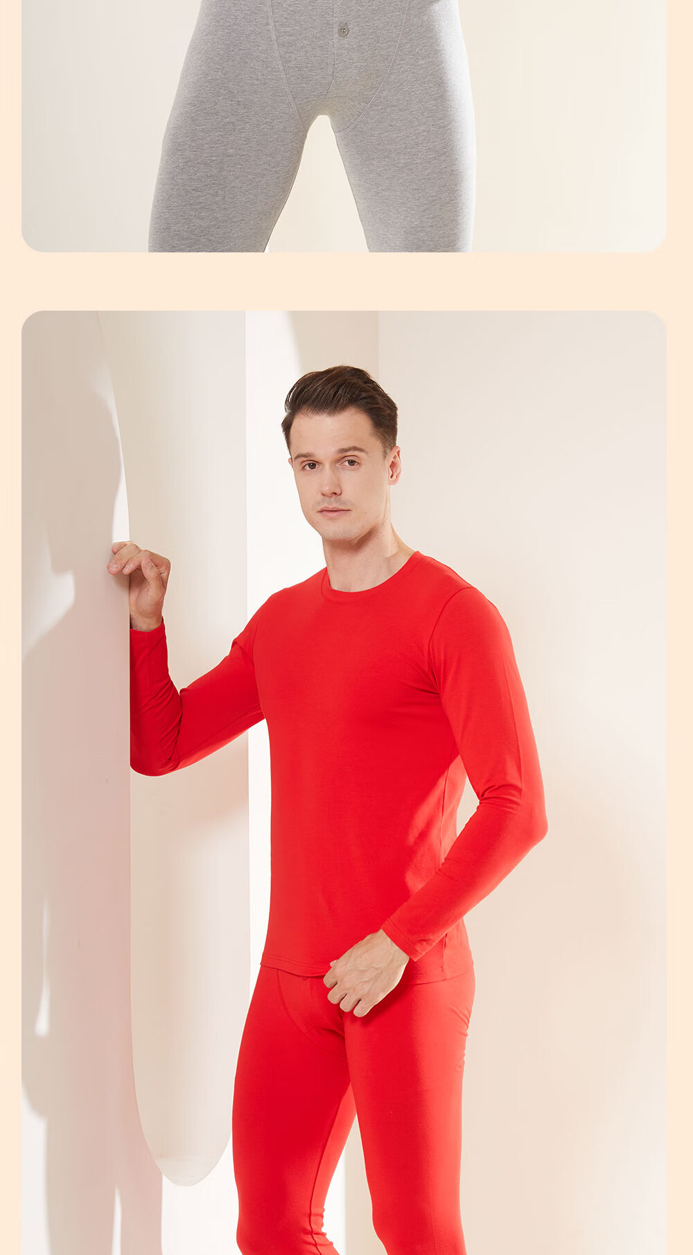 GUJIN 95% Cotton Seamless Thermal Underwear Set for Men, Thickened Heat Retaining Autumn Winter Long Johns and Top, Cold Protection Warm Clothing 14