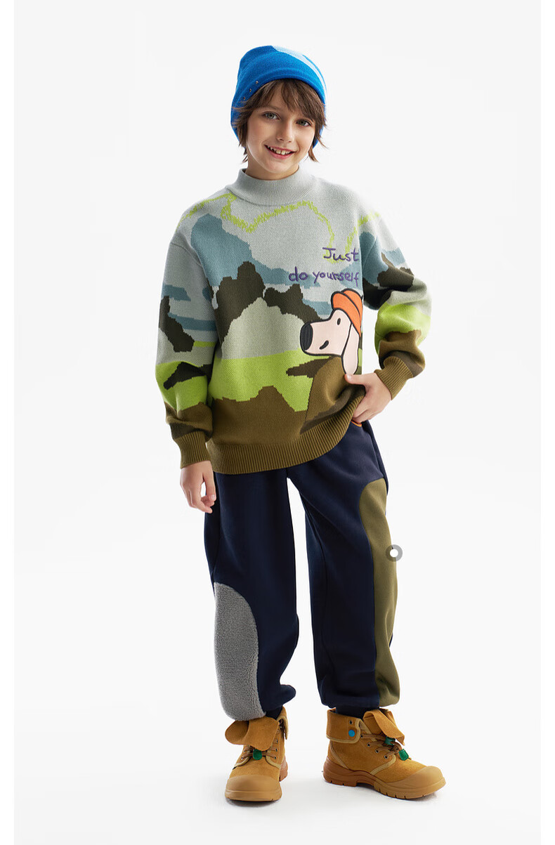 MQD Boys Sweater Knitwear 2025 Winter New Thickened Warm Artistic Half Turtleneck Top 5