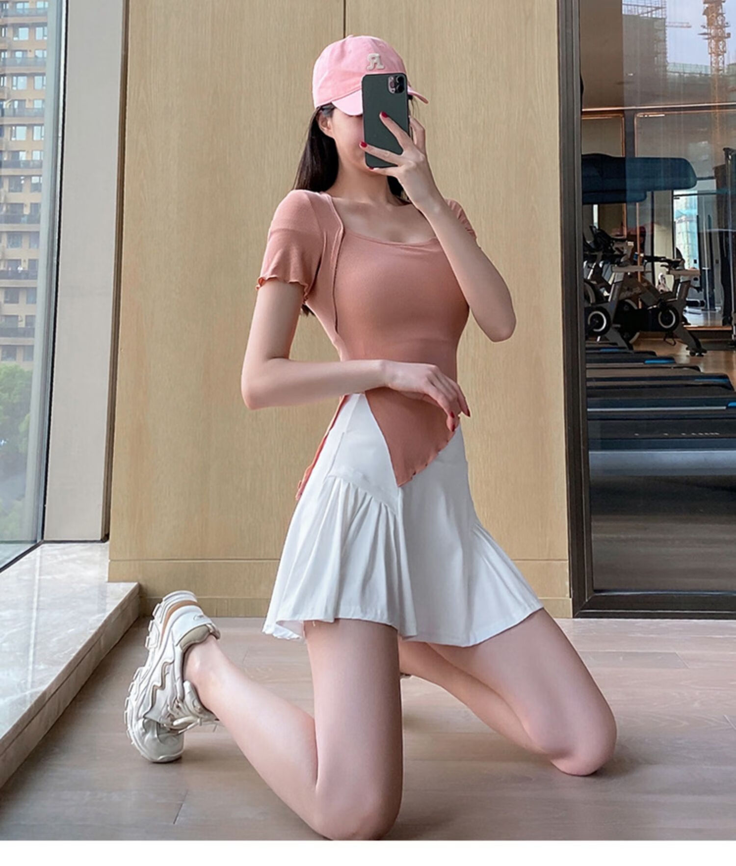 rovbever运动短裙女夏季修身防走光健身裤裙外穿假两件瑜伽半身裙白色