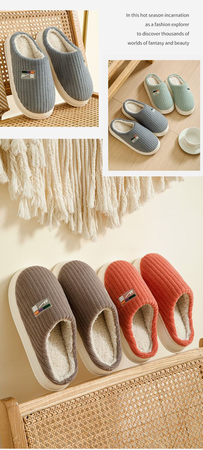 Warrior Men's Cotton Slippers Winter New Thick Sole Plush Warm Home Slippers 0806 Gray Size 40-41 14