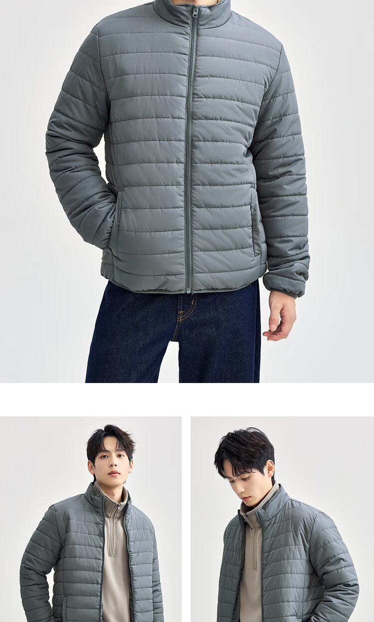 Giordano Men's Cotton Padded Jacket Autumn Winter New Solid Color Stand Collar Warm Cotton Coat 13075816 14