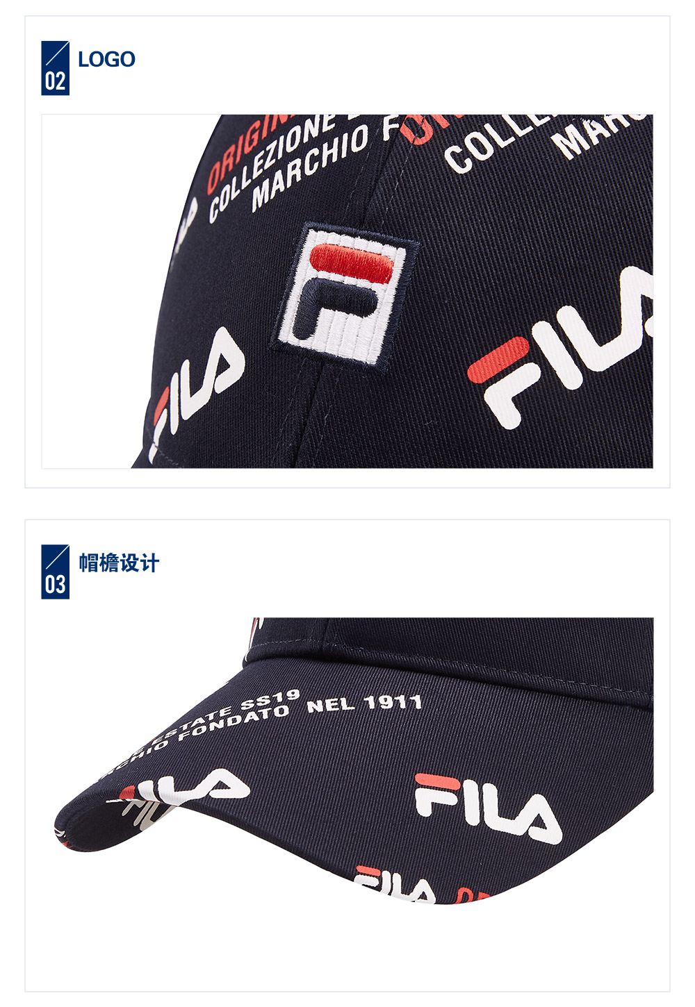 fila 斐樂官方 情侶款棒球帽 夏季新款男女logo滿印鴨舌帽 傳奇藍-anv