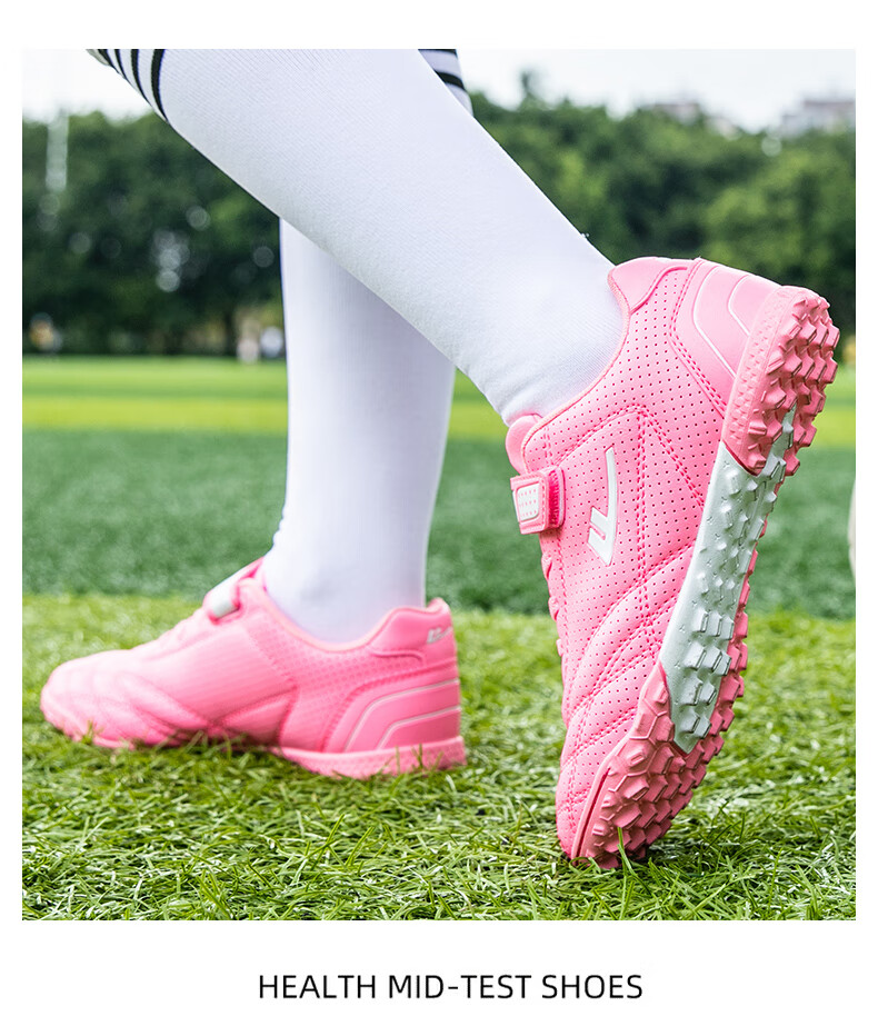 Warrior Girls' Soccer Shoes Studded TF Velcro Children's Youth Student Sneakers 961 Pink Studded Size 39 26