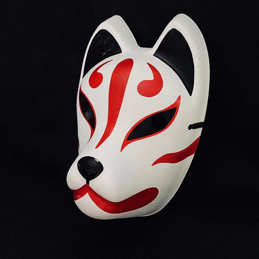 狐狸面具带耳朵手绘 萤火之森面具 日本狐狸面具 和风手绘面具 稻荷神