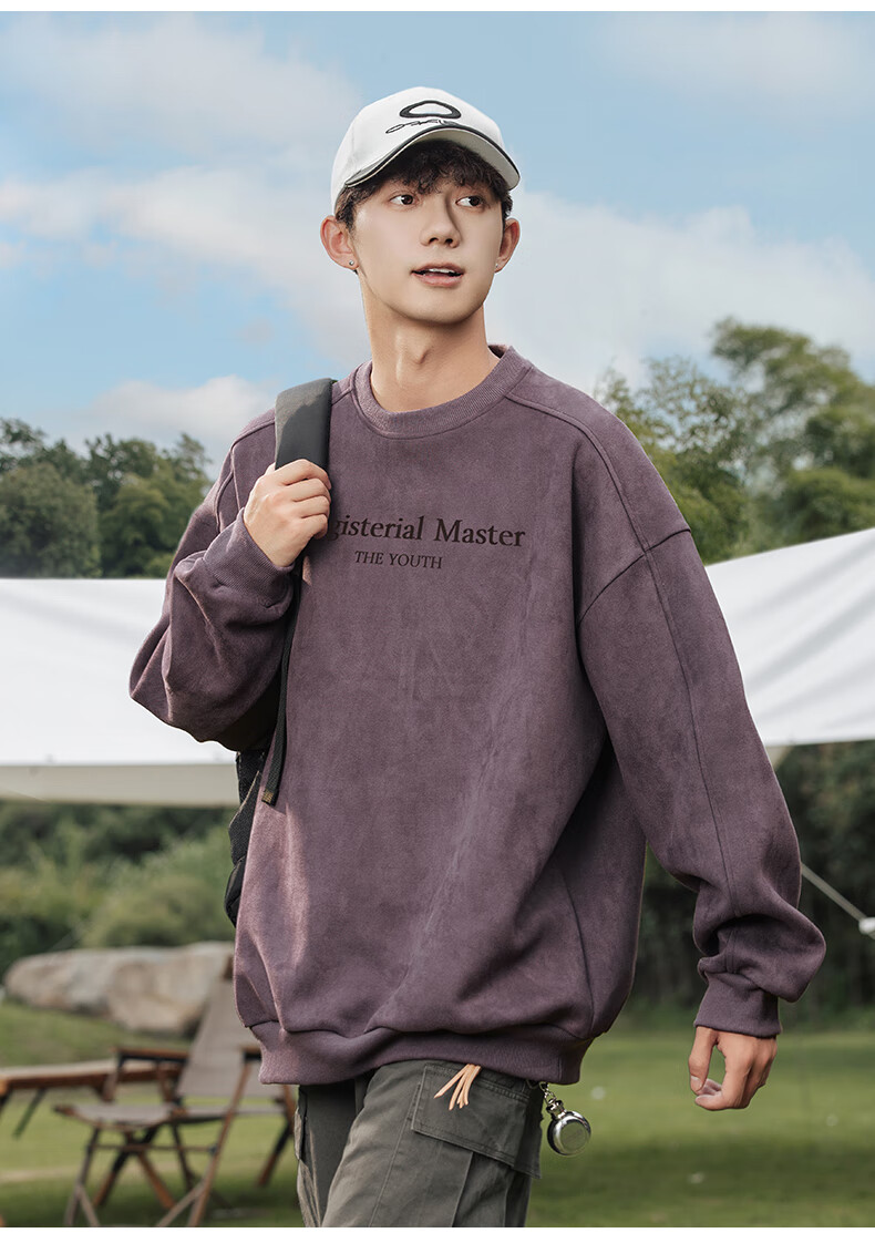 WOOD SOON Men's Vintage American Style Loose Fit Pullover Sweatshirt Autumn Winter Heavyweight Casual Top 12
