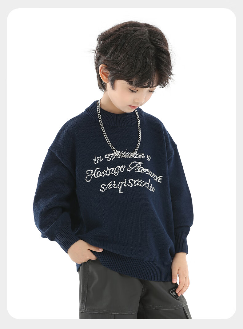 Little Elephant Ham Boys' Knitted Crew Neck Sweater Base Shirt Yellow [100% Cotton Skin-Friendly Non-Itchy] 120 cm 17