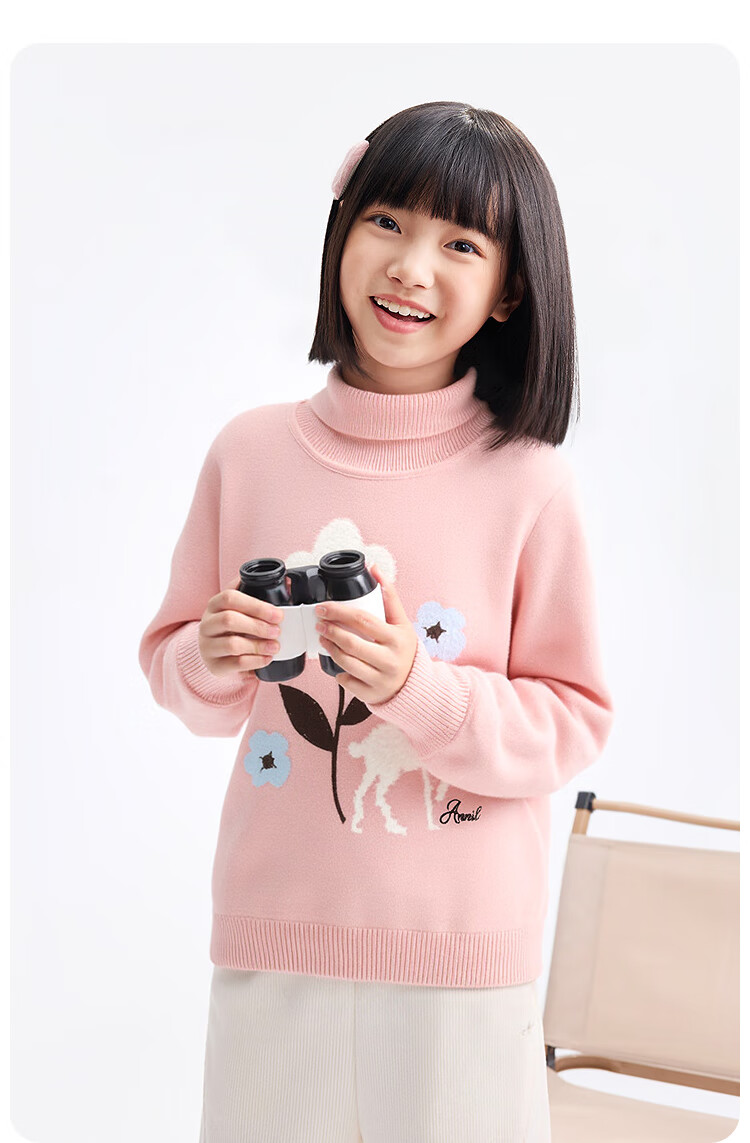 Annil Kids Girls High Collar Long Sleeve Knit Sweater 2025 Winter New Milk Candy White 120 4