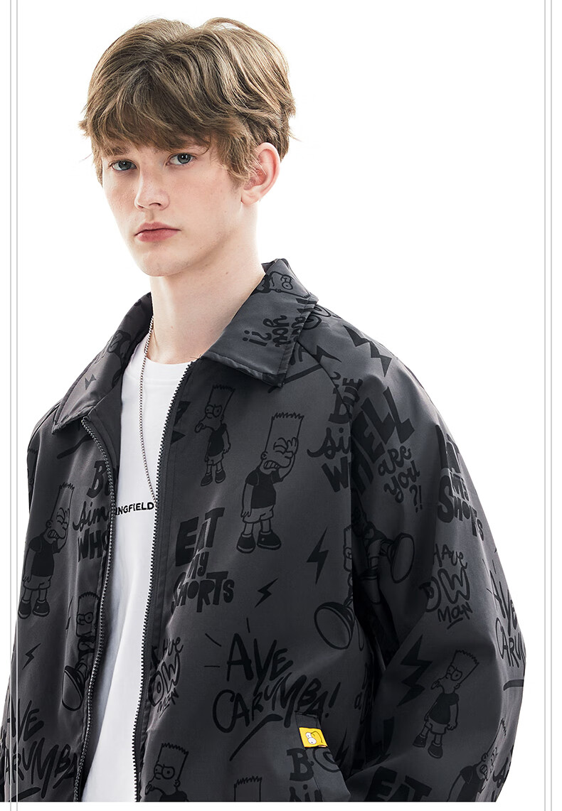 THE SIMPSONS Casual Loose Printed Polo Collar Trendy Unisex Jacket Purple Regular 2XL 10