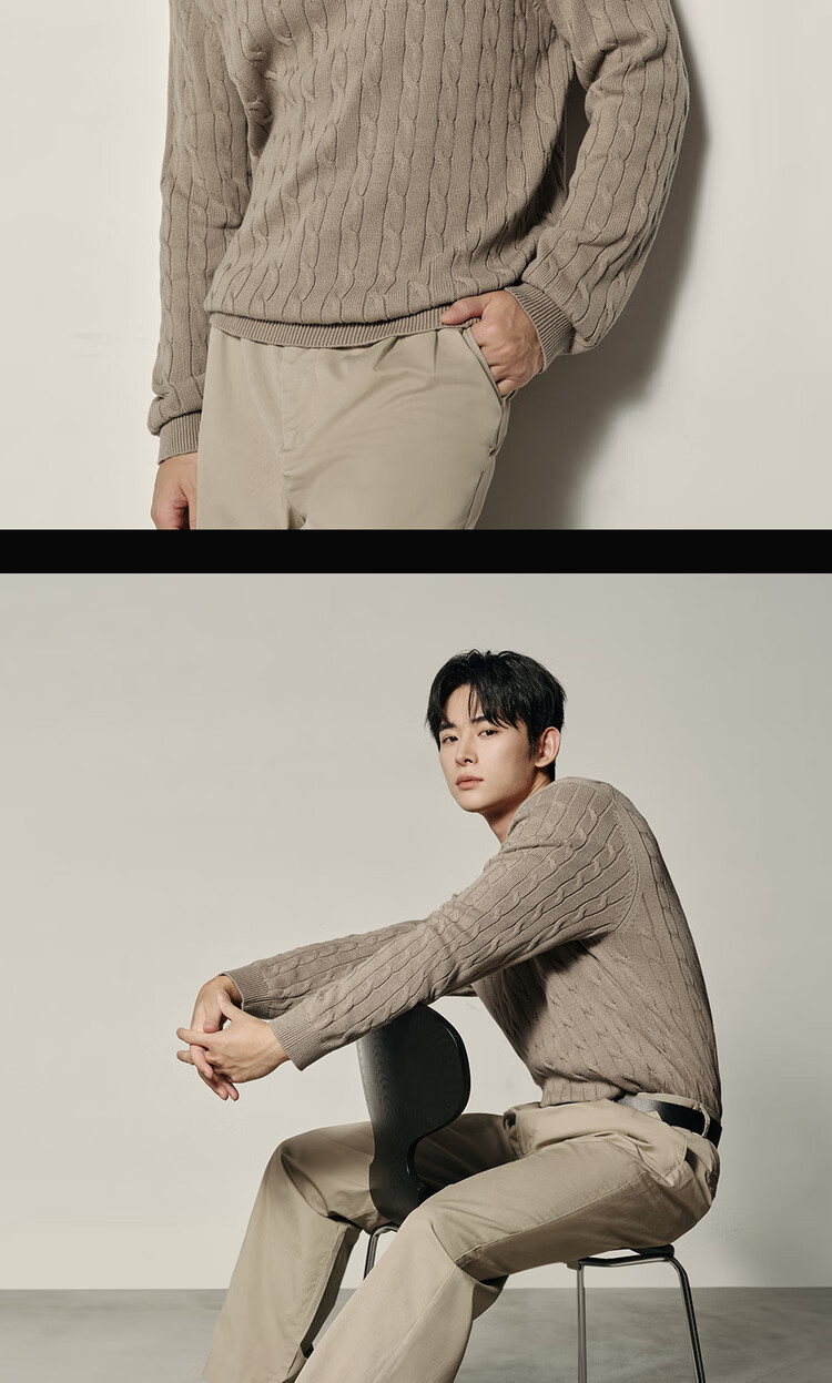 Giordano Men's Cable Knit Sweater New College Style Crew Neck 01055731 Korean Celebrity Edition 16