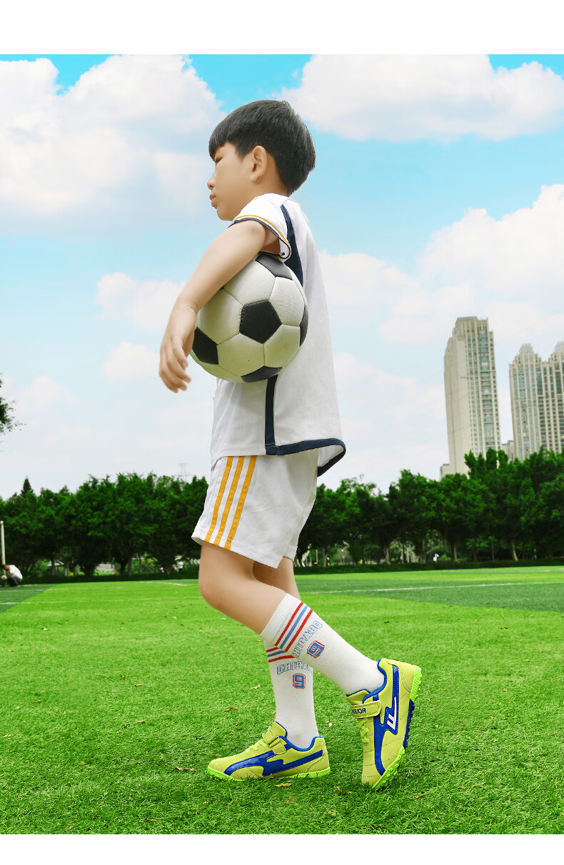 Huili Soccer Shoes with TF Turf Studs, Velcro, And No Laces for Men, Women, And Children, Suitable for School And Grass Fields, Model 595, Navy Blue, Size 31 24